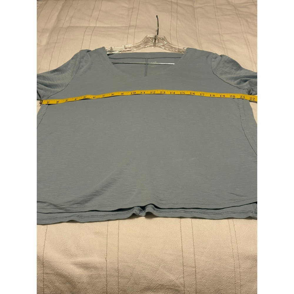 J. Jill Pima V-Neck A-Line Tee Light Blue 100% Pima Cotton Slub Knit Top Large - Picture 4 of 5